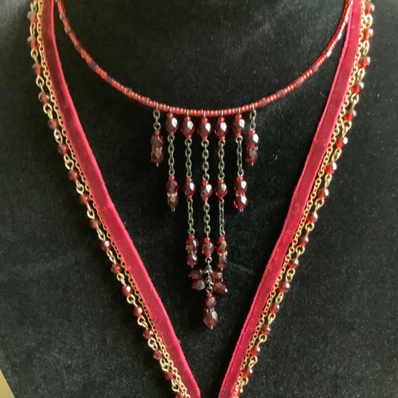 Romantic Vintage Boho Locket Necklace and Beaded Chocker Red OS - Picture 3 of 16